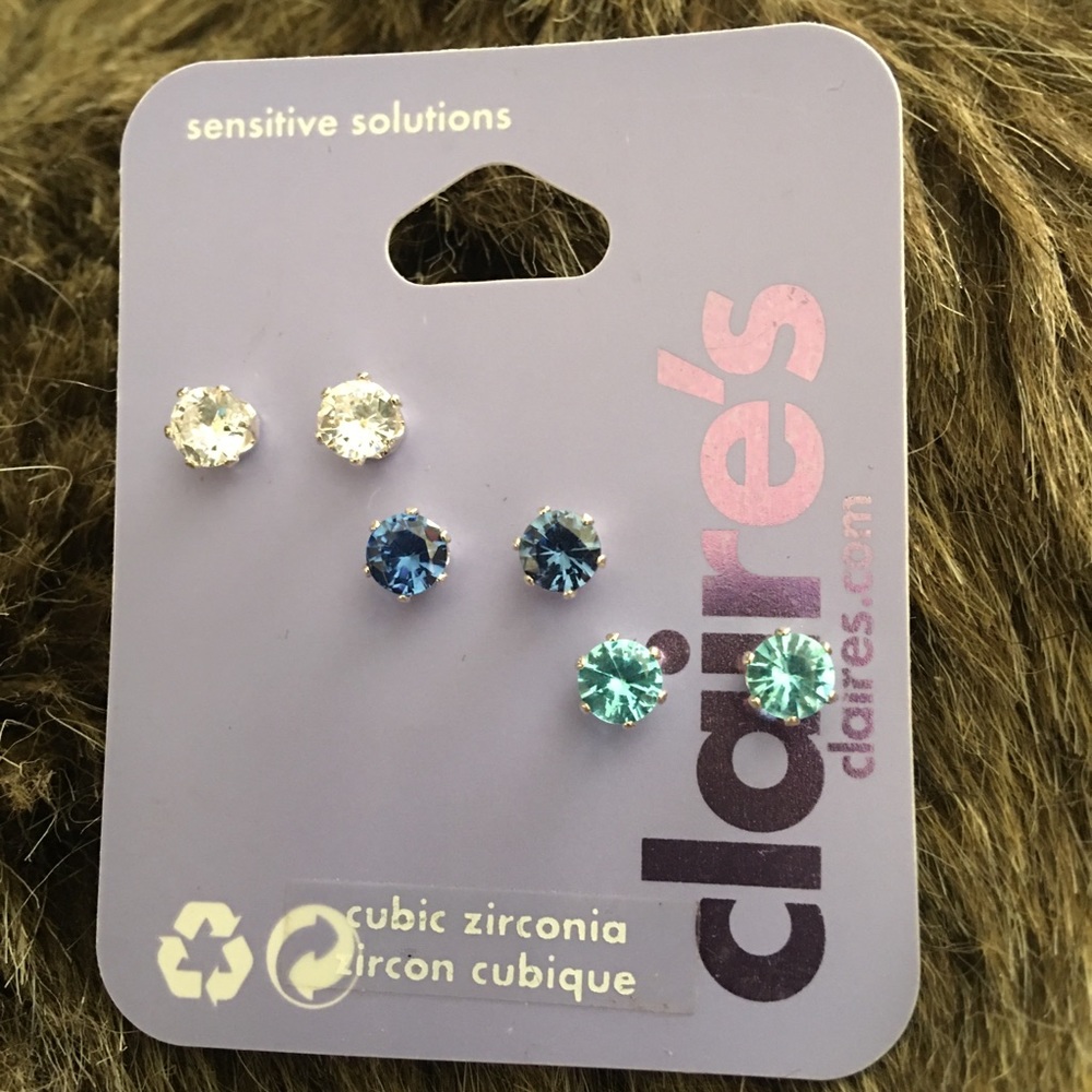 Claire’s set of three cubic zirconia earrings NWT